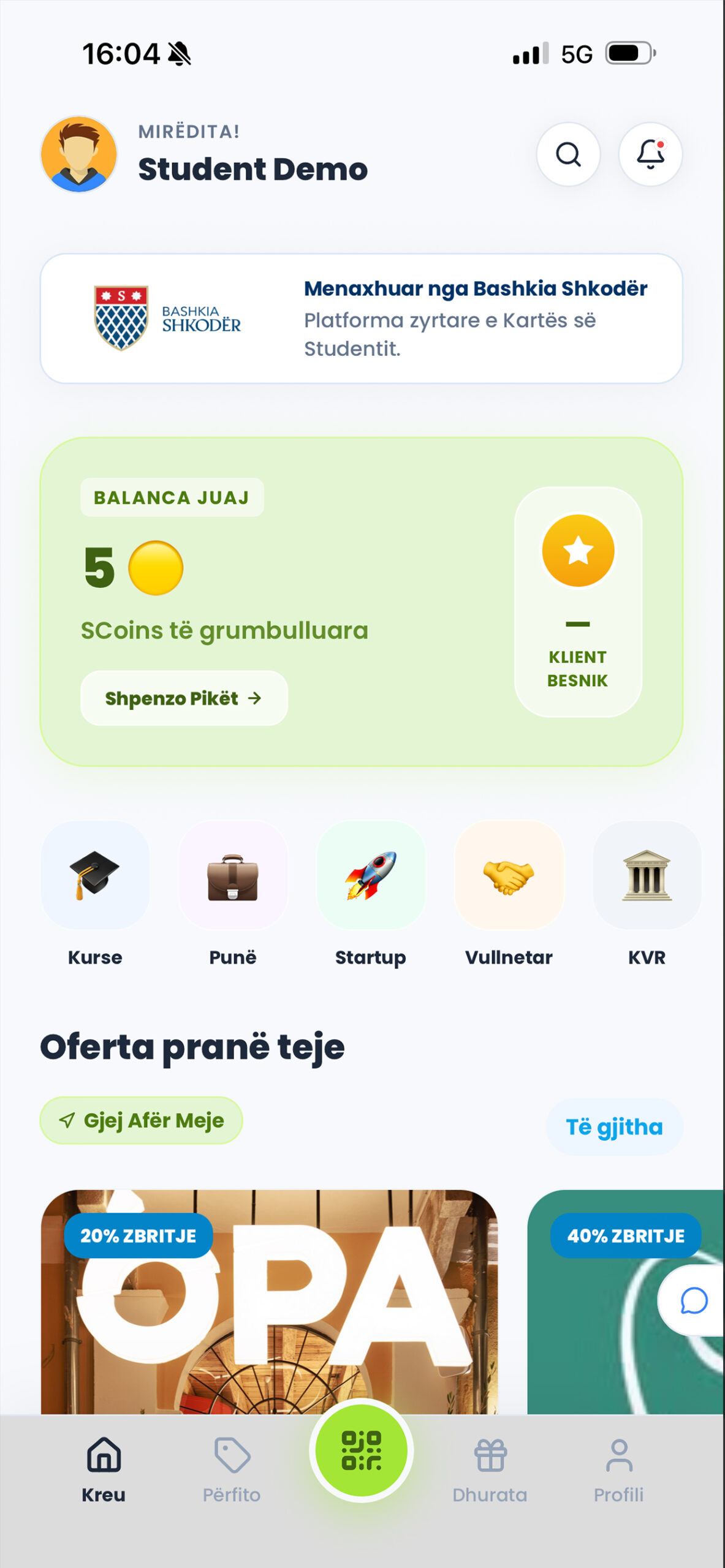 Pamje nga aplikacioni Karta e Studentit Shkodër